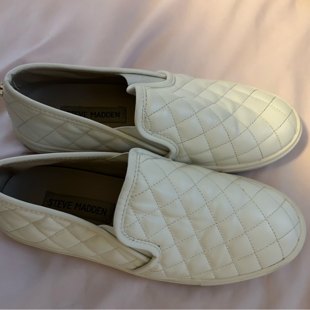 Steve Madden Quilted White Slip-On Shoes